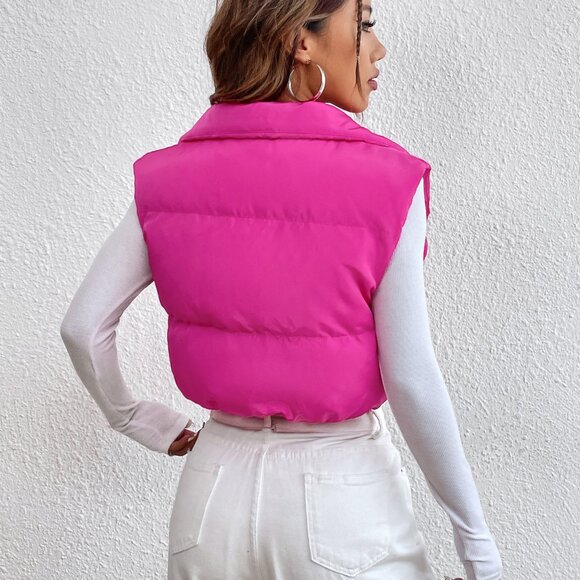 Hot Pink Casual Women's Y2k Zipper Front Vest Padded Coat - Picture 2 of 6